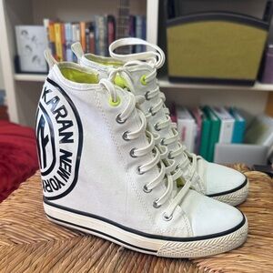 DKNY Grommet Hidden Wedge High-Top Sneakers – White/Black